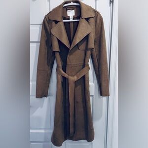 H&M Suede Trench Coat in Brown with Self-Tie Belt. women’s xs